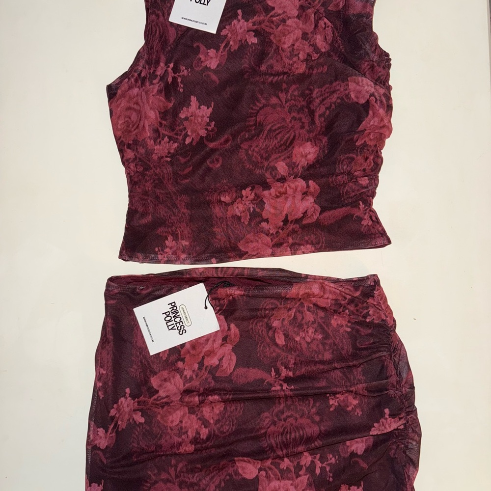 Princess Polly Red Floral Skirt Set